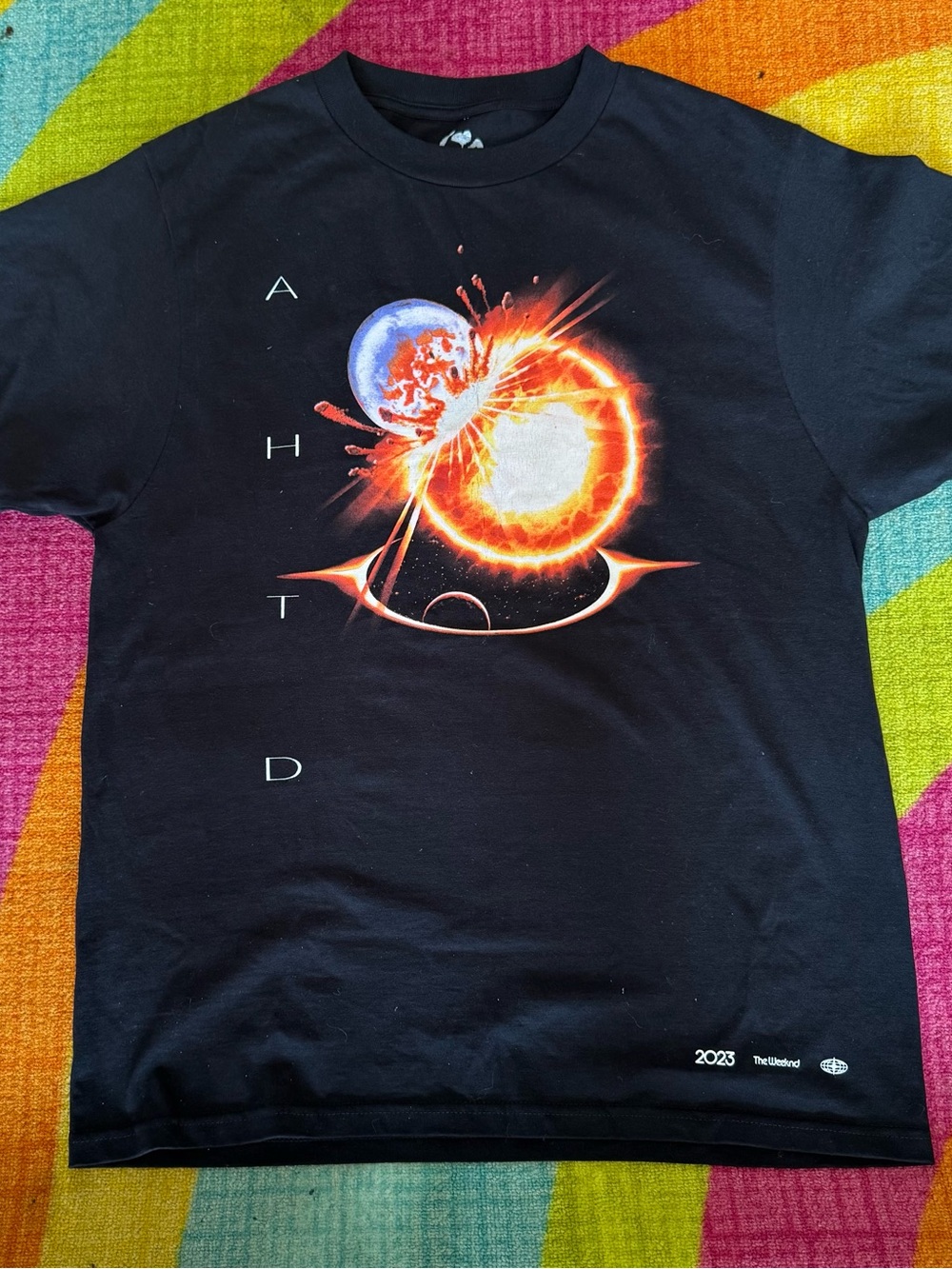The Weeknd Black Short Sleeve Graphic Tee - Fiery Planet Motif